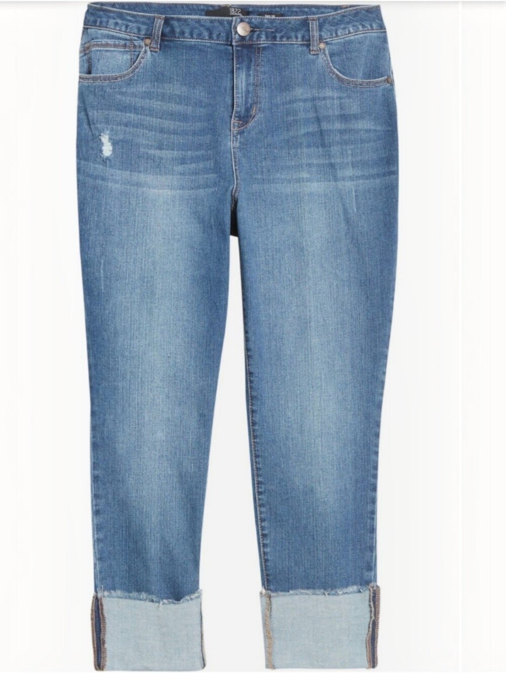 1822 Denim Light Blue Wash Stretch Taylor Cuffed Crop Jeans, 16, Plus Size